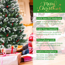 Load image into Gallery viewer, 5ft Snow Flocked Christmas Tree Premium Hinged Slim Xmas Tree W/ Red Berries
