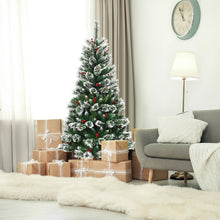 Load image into Gallery viewer, 5ft Snow Flocked Christmas Tree Premium Hinged Slim Xmas Tree W/ Red Berries
