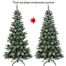 Load image into Gallery viewer, 7 ft Snow Flocked Artificial Christmas Tree Hinged Slim Xmas Tree W/ Red Berries
