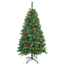 Load image into Gallery viewer, 5FT Artificial Christmas Tree Pre-lit Green Pine Xmas Tree Decor W/ Red Berries
