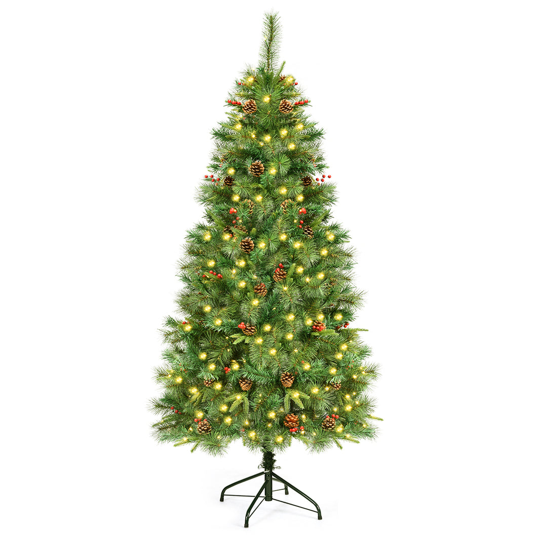 6FT Artificial Pre-Lit Christmas Tree 250 Warm LED Lights Xmas Tree Decoration