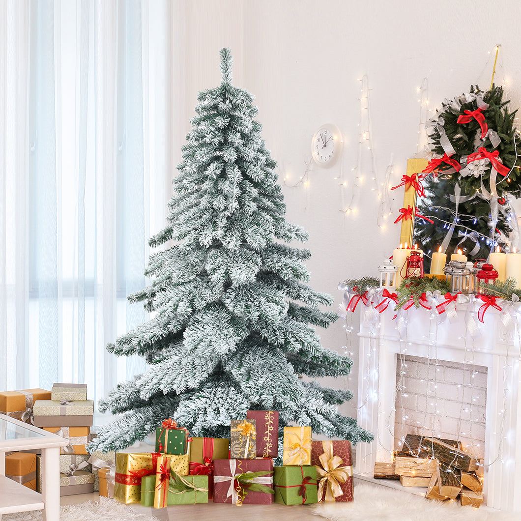 6FT Fir Snow Flocked Artificial Christmas Tree Hinged Alaskan Xmas Pine Tree