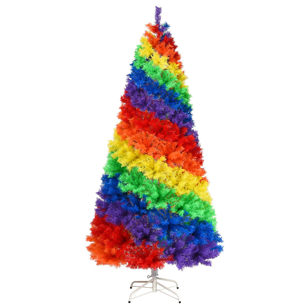 7FT Rainbow Artificial Christmas Tree Colorful Hinged Holiday Xmas Pine Tree