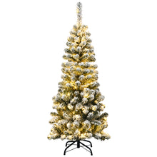 Load image into Gallery viewer, 4.5FT Artificial Pencil Christmas Tree Pre-Lit Snow Flocked Hinged Pine Tree
