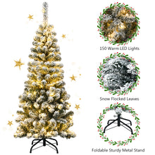 Load image into Gallery viewer, 4.5FT Artificial Pencil Christmas Tree Pre-Lit Snow Flocked Hinged Pine Tree
