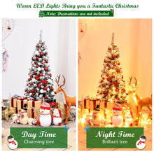 Load image into Gallery viewer, 4.5FT Artificial Pencil Christmas Tree Pre-Lit Snow Flocked Hinged Pine Tree
