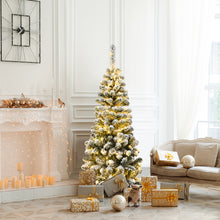 Load image into Gallery viewer, 4.5FT Artificial Pencil Christmas Tree Pre-Lit Snow Flocked Hinged Pine Tree
