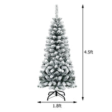 Load image into Gallery viewer, 4.5FT Artificial Pencil Christmas Tree Pre-Lit Snow Flocked Hinged Pine Tree

