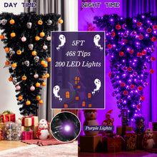 Load image into Gallery viewer, 5FT Christmas Tree Upside Down Black Artificial Xmas Tree W/ 200 LED Lights
