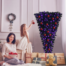 Load image into Gallery viewer, 5FT Christmas Tree Upside Down Black Artificial Xmas Tree W/ 200 LED Lights
