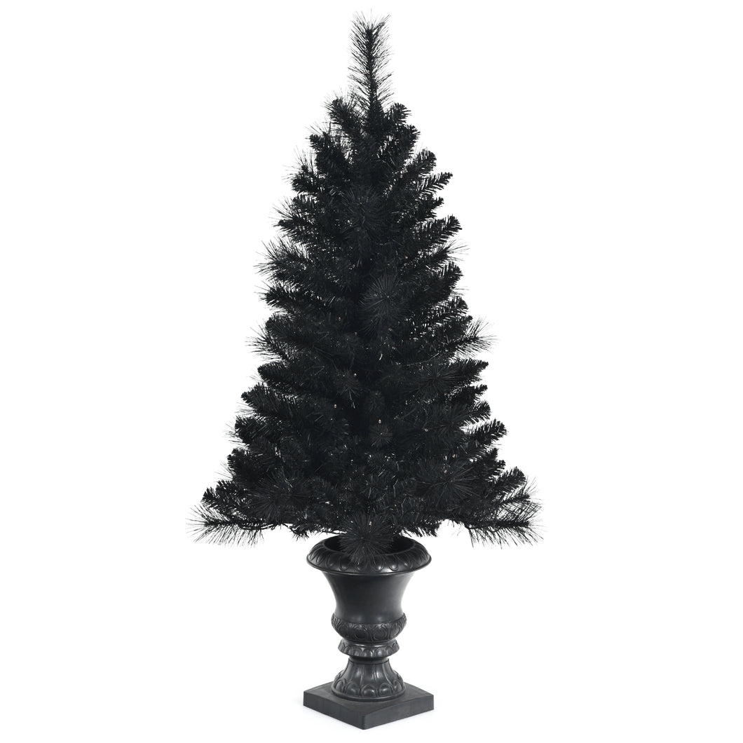 4FT Pre-lit Artificial Christmas Tree Entrance Black Potted Xmas Tree Decoration