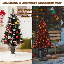 Load image into Gallery viewer, 4FT Pre-lit Artificial Christmas Tree Entrance Black Potted Xmas Tree Decoration
