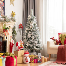 Load image into Gallery viewer, 5FT Slim Pencil Tree Hinged Artificial Christmas Tree Snow Flocked Xmas Tree
