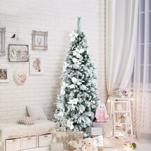 Load image into Gallery viewer, 6FT Slim Pencil Tree Hinged Artificial Christmas Tree Snow Flocked Xmas Tree
