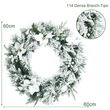 Load image into Gallery viewer, 60cm Pre-Lit LED Christmas Wreath Snow Flocked Xmas Decor W/ Flowers &amp; Berries
