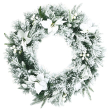 Load image into Gallery viewer, 60cm Pre-Lit LED Christmas Wreath Snow Flocked Xmas Decor W/ Flowers &amp; Berries

