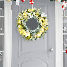 Load image into Gallery viewer, 60cm Pre-Lit LED Christmas Wreath Snow Flocked Xmas Decor W/ Flowers &amp; Berries
