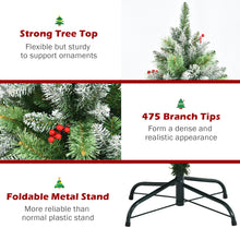 Load image into Gallery viewer, Snow Sprayed Christmas Tree 5ft Unlit Xmas Pencil Tree w/ Two Types of Tips &amp; Red Berry Clusters Hinged Artificial Tree for Holiday Festival Decoration Includes Metal Stand
