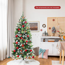 Load image into Gallery viewer, Snow Sprayed Christmas Tree 5ft Unlit Xmas Pencil Tree w/ Two Types of Tips &amp; Red Berry Clusters Hinged Artificial Tree for Holiday Festival Decoration Includes Metal Stand
