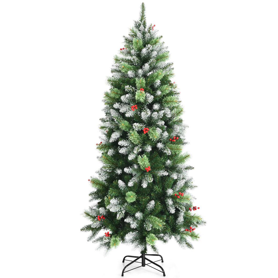 6FT Artificial Christmas Tree Green Snow Flocked Xmas Tree Decoration In/Outdoor
