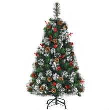 Load image into Gallery viewer, 4FT Decorative Xmas Tree W/ Pine Cones &amp; Red Berry Clusters 160 PVC Tips &amp; Pine Needles Snowy Design Metal Stand Unlit Festival Celebrating Decoration
