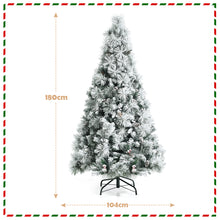 Load image into Gallery viewer, 6ft Snow Flocked Christmas Tree Hinged Xmas Pine Tree W/ Pine Needles Red Berry
