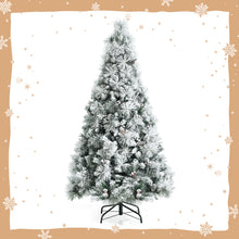 Load image into Gallery viewer, 6ft Snow Flocked Christmas Tree Hinged Xmas Pine Tree W/ Pine Needles Red Berry
