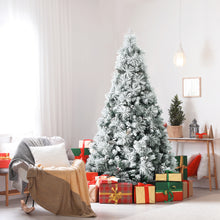 Load image into Gallery viewer, 6ft Snow Flocked Christmas Tree Hinged Xmas Pine Tree W/ Pine Needles Red Berry

