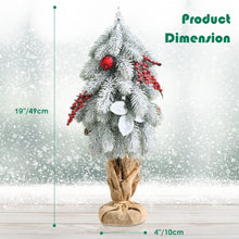 Load image into Gallery viewer, Mini Snow Flocked Xmas Tree Tabletop Artificial Christmas Tree w/ 59 Tips Burlap Cement Sand 100% New PE &amp; Types of Ornaments
