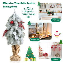Load image into Gallery viewer, Mini Snow Flocked Xmas Tree Tabletop Artificial Christmas Tree w/ 59 Tips Burlap Cement Sand 100% New PE &amp; Types of Ornaments
