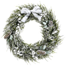 Load image into Gallery viewer, Christmas Wreath 60cm Snow Flocked Xmas Decorated Garland with Silver Bowknot Pine Cone and White Berries
