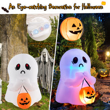 Load image into Gallery viewer, 4 FT Halloween Inflatable Colorful Dimming Ghost Holding Pumpkin Blow-up Ghost
