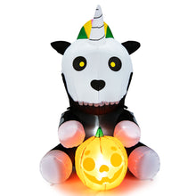 Load image into Gallery viewer, 5ft Inflatable Halloween Unicorn Skeleton Holding Pumpkin Blow up Decoration
