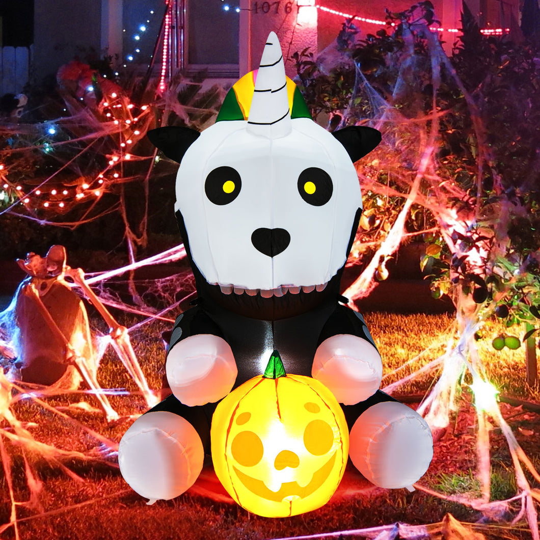 5ft Inflatable Halloween Unicorn Skeleton Holding Pumpkin Blow up Decoration
