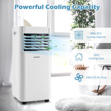 Load image into Gallery viewer, 9000 BTU Portable Air Conditioner, 3-in-1 Air Cooler w/ Fan &amp; Dehumidifier Mode, Quiet AC Unit w/ Sleep Mode, 2 Fan Speeds, 24H Timer, LED Display, 4 Casters, Remote Control
