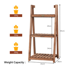 Load image into Gallery viewer, 3 Tier Wooden Plant Stand Folding Flower Shelf Display Ladder Free Standing
