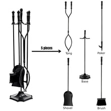 Load image into Gallery viewer, 5 Piece Fireplace Tool Set Iron Fireside Fire Companion Poker Tong Shovel Brush

