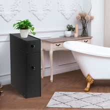 Load image into Gallery viewer, Bathroom Floor Cabinet Wooden Slim Storage Cupboard with Slide Out Drawers Black
