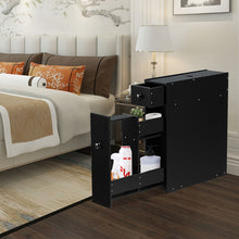 Load image into Gallery viewer, Bathroom Floor Cabinet Wooden Slim Storage Cupboard with Slide Out Drawers Black
