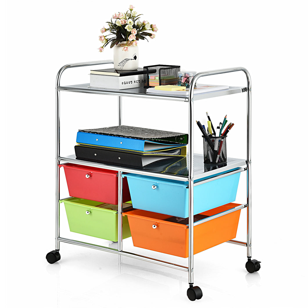 4 Drawers Storage Trolley Mobile Rolling Utility Cart Home Office Organizer