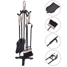 Load image into Gallery viewer, 5 Piece Fire Companion Set Iron Fireplace Fireside Tools Brush Poker Tong Shovel
