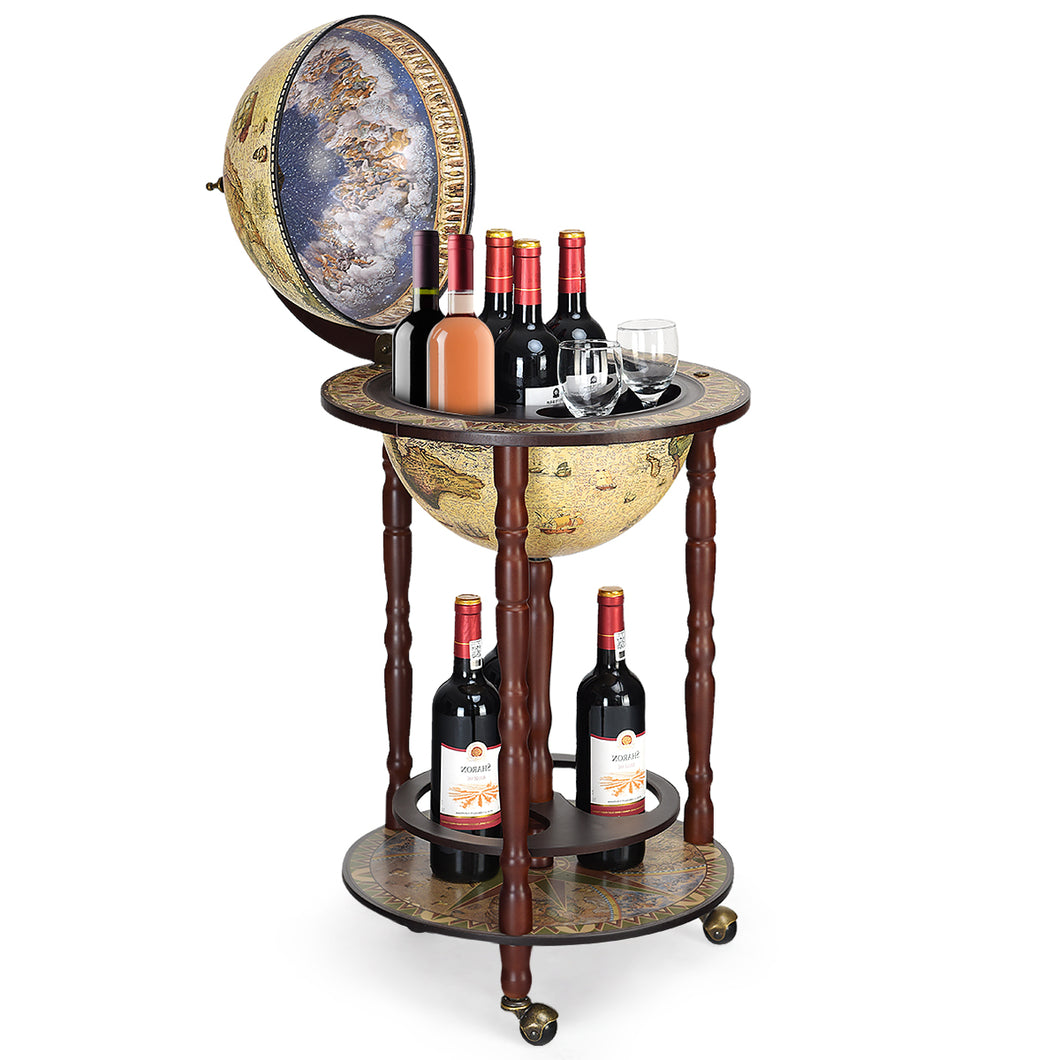 Wood Globe Drink Cabinet Wine Bar Stand Italian Rack Liquor Bottle Shelf 330MM