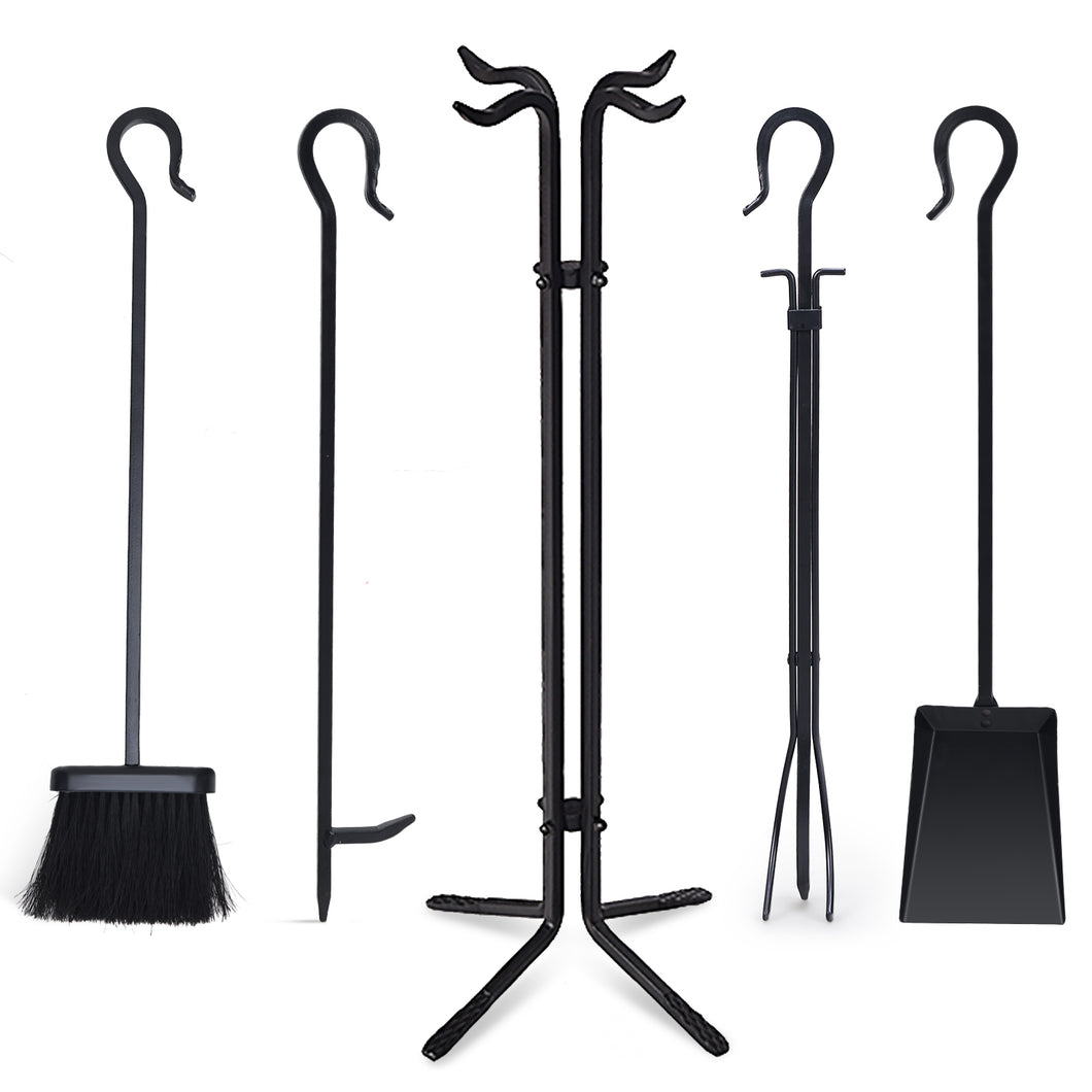 5PCS Fireplace Tool Set Coal Fire Wood Burner Accessories Fireside Iron Tool