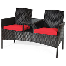 Load image into Gallery viewer, Outdoor Loveseat Furniture Set Patio Conversation Set with Beige Cushions &amp; Table Modern Wicker Loveseat Sofa Set with plastic Table Top
