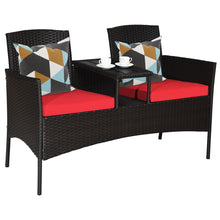 Load image into Gallery viewer, Outdoor Loveseat Furniture Set Patio Conversation Set with Beige Cushions &amp; Table Modern Wicker Loveseat Sofa Set with plastic Table Top
