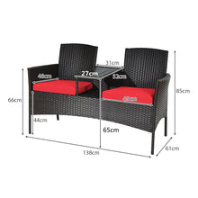 Load image into Gallery viewer, Outdoor Loveseat Furniture Set Patio Conversation Set with Beige Cushions &amp; Table Modern Wicker Loveseat Sofa Set with plastic Table Top
