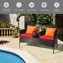 Load image into Gallery viewer, Outdoor Loveseat Furniture Set Patio Conversation Set with Beige Cushions &amp; Table Modern Wicker Loveseat Sofa Set with plastic Table Top

