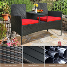Load image into Gallery viewer, Outdoor Loveseat Furniture Set Patio Conversation Set with Beige Cushions &amp; Table Modern Wicker Loveseat Sofa Set with plastic Table Top
