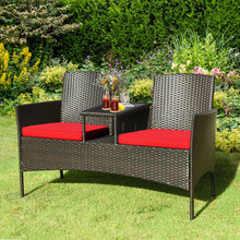 Load image into Gallery viewer, Outdoor Loveseat Furniture Set Patio Conversation Set with Beige Cushions &amp; Table Modern Wicker Loveseat Sofa Set with plastic Table Top
