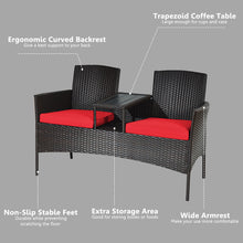 Load image into Gallery viewer, Outdoor Loveseat Furniture Set Patio Conversation Set with Beige Cushions &amp; Table Modern Wicker Loveseat Sofa Set with plastic Table Top
